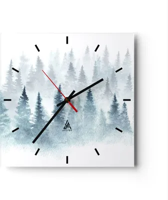 Produktbild von Wanduhr - Quadrat - Glasuhr - Bäume Wald Natur - 30x30cm - Schleichendes Uhrwerk - Lautlos - zum Aufhängen bereit - Dekoration Modern - Wanddekoration aus Glas - C3AC30x30-3981