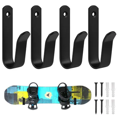 Productafbeelding van Skateboard wandhouder, zwart, set van 4. Horizontale houder voor snowboard, longboard