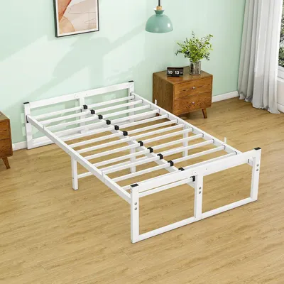 Imagen del producto de Estructura de cama metálica con somier, de 120 x 200 cm, con espacio de almacenamiento debajo de la cama, ideal para habitaciones de invitados