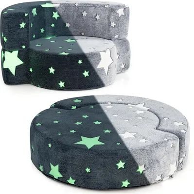 Produktbild von DREAMADE Leuchtendes 2-in-1-Sofa für Kinder, umwandelbares Sofa, abnehmbare und waschbare Bezug, modulares Spielsofa, ab 3 Jahren, Grau