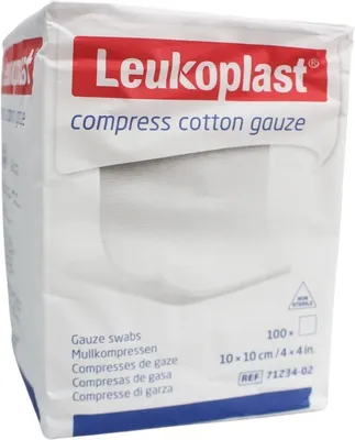 Productafbeelding van Leukoplast steriele kompressen van katoen, 10 cm | Verpakking (100 kompressen)