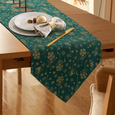Imagen del producto de Omgoods - Mantel individual navideño de yute y algodón con estampado de copos de nieve