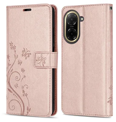 Produktbild von Handy Tasche für Xiaomi Redmi A5 Handyhülle Blumen Hülle Wallet Case Flipcover in Rosegold