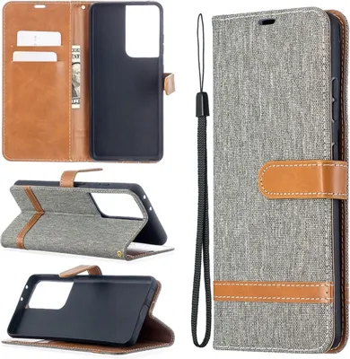 Produktbild von König Design Hülle kompatibel mit Samsung Galaxy S21 Ultra Kunstleder Handyhülle - Handy Case Grau