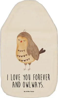 Produktbild von Mr. & Mrs. Panda Bettflasche Eule Zufrieden - Weiß - Geschenk, Wärmflasche, Liebesspruch, Liebe Spruch, Hochzeitstag, Wärmekissen, Kuschelwärmflasche, Wärmeflasche
