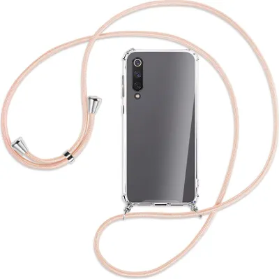 Produktbild von Handykette Backcover-Schutzhülle mit Band (Metall silberfarben) für Xiaomi Mi 9 SE - rose peach
