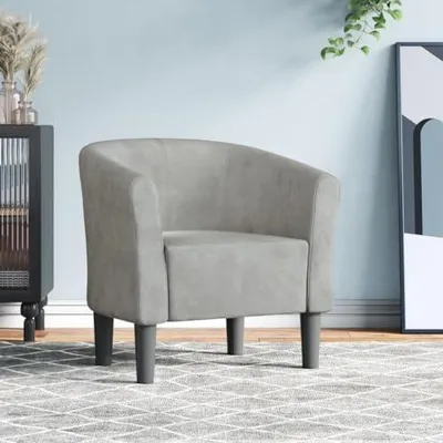 Produktbild von Hellgrauer Clubsessel aus Samt, 70 x 56 x 68 cm, modernes Design mit Kiefernholzgestell und bequemer Polsterung für Wohnzimmer, Schlafzimmer und Büro