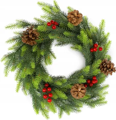 Image de KADAX Couronne de Noël "Loire" avec cônes et sorbiers, Vert Couronne de porte pour Noël, 45cm,