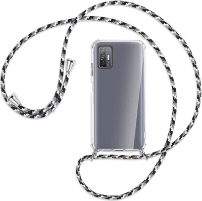 Produktbild von Handykette Backcover-Schutzhülle mit Band (Metall silberfarben) für HTC Desire 21 Pro - schwarz/grau/weiß