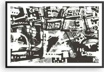 Produktbild von Gerahmtes Poster - Schwarzer Rahmen - Schwarzweiß Figuren Abstraktion - 91,5x61 cm - Wand Bild - Wanddeko - Wandbilder - Kunstposter - Wandposter - Bilderrahmen - Bilder - Kunstdruck - P2BAA91x61-5125