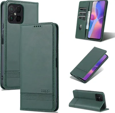 Image de Honor X8 Housse en cuir, étui à rabat Portefeuille Fermeture magnétique Support Housse de protection pour Honor X8 Vert