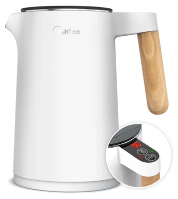 Wasserkocher 1,5 L Edelstahl 2200 W weiß Temperaturanzeige