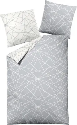 Produktbild von Dormisette Biber Bettwäsche 4tlg grau Silber 65101-08 | Bettwäsche-Set aus 100% Baumwolle | 4 teilige 2X Wende-Bettwäsche 135x200 cm & 2X Kissen 80x80 cm | Geometrisches Muster