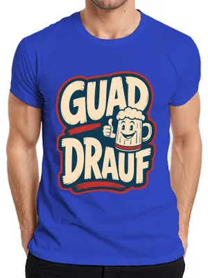 Productafbeelding van Guad Drauf bierkruik, Wiesn , Beieren, grappig, lederen broek, heren T-shirt, blauw, maat S