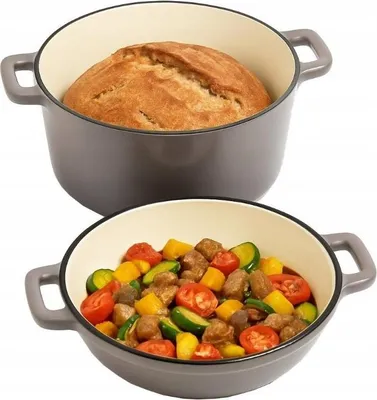 Produktbild von Emaillierte Gusseisen-Bratpfanne 2-in-1 – 26 cm – Grau/Creme – 4,5 l + 1,5 l