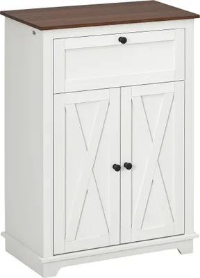Image de HOMCOM Buffet de cuisine multi-rangements 2 portes, avec 1 tiroir et étagère réglable, design campagne, pour chambre, salon, 60 x 30 x 87,5 cm, blanc