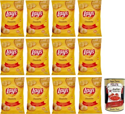 Produktbild von 12x Lay's Classiche Chips Patatine Kartoffelchips gesalzen 300g Kartoffel chips + Italian Gourmet Polpa di Pomodoro 400g Dose