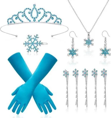Obrázek produktu pro HOWAF ELSA kostým dámský dívčí princeznovská korunka Frozen rukavice sněhové vločky šperky do vlasů karneval karnevalový karneval