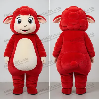 Produktbild von Karmesinrotes MASTICOT Fleece-Schaf-Maskottchen im Cartoon-Stil