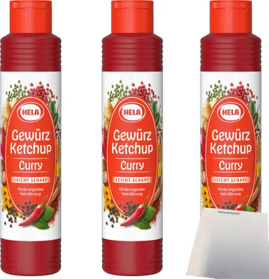 Produktbild von Hela Curry Gewürz Ketchup leicht scharf 3er Pack (3x500ml Flasche) + usy Block