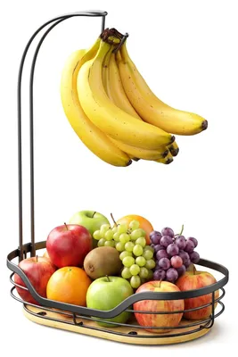Produktbild von Obstschale Obstkorb Obstkörbchen - Metall - Schwarz - Mit Bananenhalter - Für Küche und Esstisch