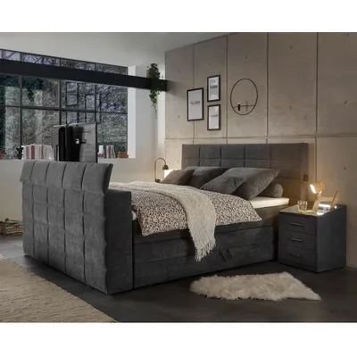 Produktbild von Boxspringbett 180x200 cm, mit TV-Halterung, mit Bettkasten und 2 Nachtschränken, Hotelbett in anthrazit DURAZNO-09