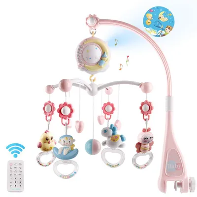 Produktbild von Baby Musik Crib Mobile Babybett mit Timing-Funktion Projektor und Lichtern, hängenden rotierenden Rasseln, Spielzeug für Neugeborene 0-24 Monate
