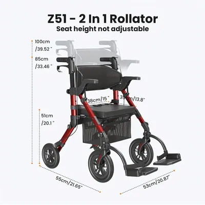 Produktbild von Rollator – Gehhilfe – Leichtgewichtiger, faltbarer Rollator – Mobilitätshilfe – Transportstuhl – 2-in-1