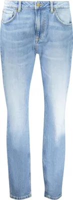 Image de Jean bleu délavé à 5 poches pour femme - Coupe fuselée avec logo
