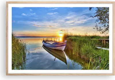 Produktbild von Gerahmtes Poster - Rahmen in heller Eiche - See Boot Wasser - 91,5x61 cm - Wand Bild - Wanddeko - Wandbilder - Kunstposter - Wandposter - Bilderrahmen - Bilder - Kunstdruck - Wandbild P2NAA91x61-3950