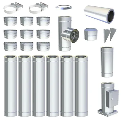 Produktbild von Ø 300 mm - 7 m DW FU Doppelwandiges Schornstein Set Wandmontage Hochglanz
