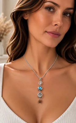Produktbild von Larimar Anhänger Silber 925 Bergkristall Omzeichen Rudrakshanuss