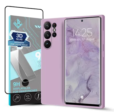 Produktbild von Hülle für Samsung Galaxy S23 Ultra mit 9H Displayglas Displayschutz Case Cover Bumper Smartphone Softgrip Schutzhülle Farbe: Lila