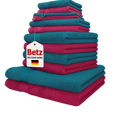 Produktbild von Betz 12er Handtuch-Set PALERMO 100% Baumwolle  Farbe: cranberry und petrol