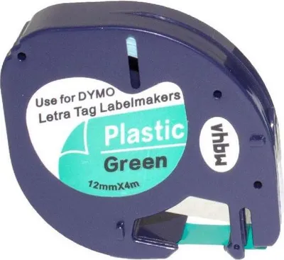 Produktbild von vhbw Schriftband-Kassette kompatibel mit Dymo LetraTag LT-100H, 2000, LT-100T, QX50, Plus LT-100H, 200B Etiketten-Drucker 4m x 12mm Schwarz auf Grün