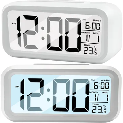 Produktbild von Digitaler Wecker LED Digital Digitaluhr Wanduhr Datum Temperatur 12h 24h USB 3D Alarm Clock Schlafzimmer Büro Dimmbar Zeit Uhr Weiss Retoo
