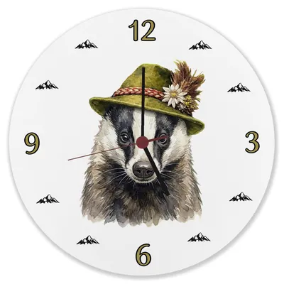 Produktbild von Dachs mit alpenländischem Trachtenhut Wanduhr aus Alu