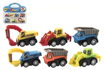 Obrázok produktu pre Sada 5 cm plastových miniatúr stavebných strojov, 6 ks v blistre