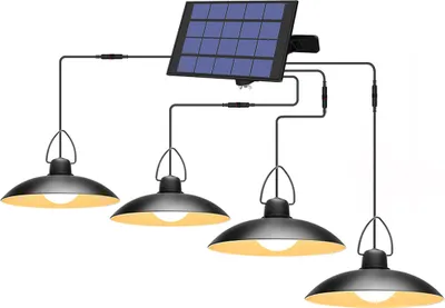 Produktbild von Solarlampe Außen Solar Hängelampe Warmweiß IP65 Wasserdichte Garten Pendelleuchte mit 4 Lampe und Solarpanel