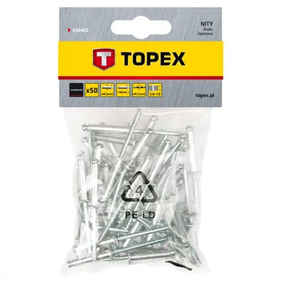 Obrázok produktu pre Hliníkové nity TOPEX 4,0 x 10 mm, 50 ks.