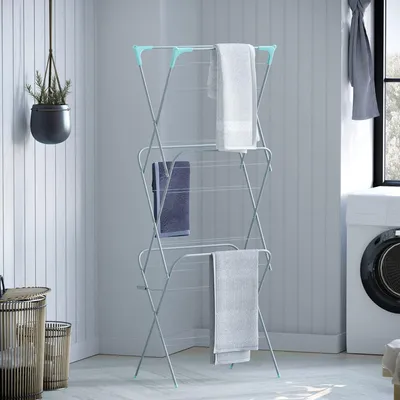 Image de Sèche-linge à 3 niveaux, longueur de séchage de 14 mètres, pliable, pour intérieur et extérieur