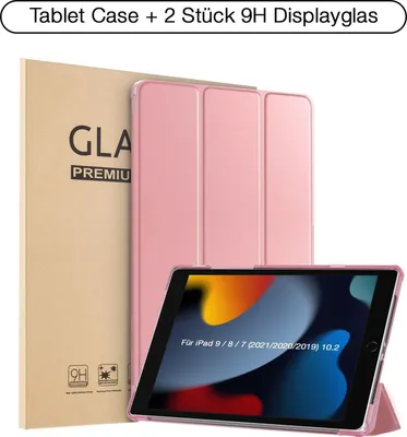 Produktbild von Schutzhülle + 2x 9H Display Glas für iPad 7/8/9 Generation 10.2 Zoll Cover Case Schutz Tablet Farbe: Rosegold