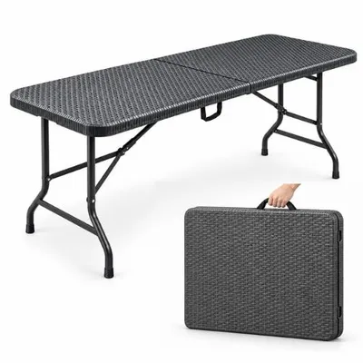 Immagine prodotto di Tavolo pieghevole Rijoka, rattan, per esterni – Tavolo pieghevole da campeggio – 75x180 cm – per 6-8 persone – colore antracite