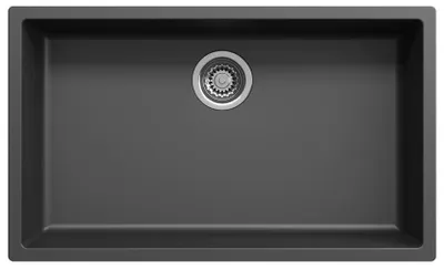 Produktbild von Schwarzes großes Spülbecken 70 x 40 cm, für Unter- und Aufsatzmontage, mit Edelstahl-Ablaufstopfen 1208956400