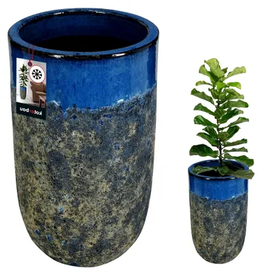 Produktbild von ® Blumenkübel Höhe 44 cm ⌀ 26 cm Blumentopf Dunkelblau Keramik Pflanzkübel frostsicher Übertöpfe für draußen Flower Pot Outdoor & Indoor Pflanzkübel innen außen