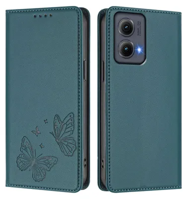 Image de Étui en cuir pour Motorola Edge 2024, motif papillon, étui à rabat avec porte-monnaie et support, vert