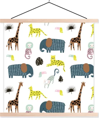 Produktbild von MuchoWow® Textilposter Dschungel - Tiere - Affe 120x120 cm mit holzfarbenen Rahmen - Textil-Poster