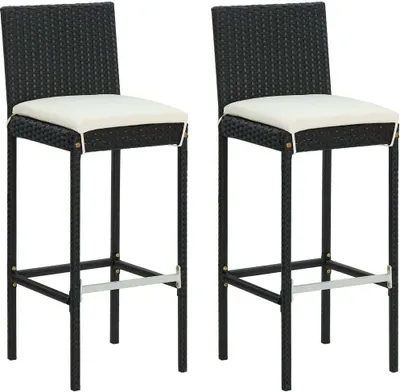Produktbild von Garten-Barhocker mit Kissen 2 Stk. Schwarz Poly Rattan