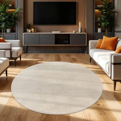 Produktbild von TT Home Wohnzimmer Teppich Hochflor Langflor Kunstfell Weich Modern Unifarben Flauschig Größe 80 cm Rund