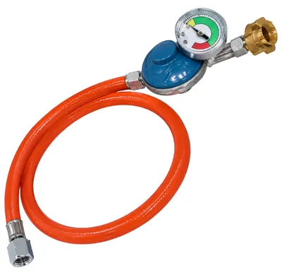 Immagine prodotto di Tubo flessibile per gas da 80 cm, completo di regolatore di pressione e manometro, regolatore di gas per propano e butano, attacco da 1/4 di pollice, adatto per barbecue a gas